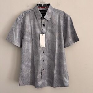 American Breed Smart Shirt Mens Medium Silver Metallic Geometric ss NWT